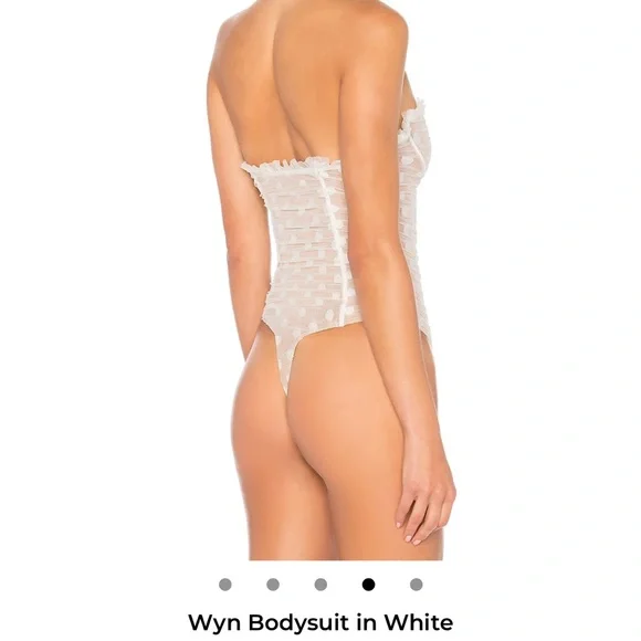 MAJORELLE WYN bodysuit White Polka Dot Ruched small - Picture 3 of 7